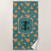 Koel pizza snijdt  blauwgroen patroon Monogram Strandlaken (Voorkant)
