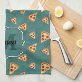 Koel pizza snijdt  blauwgroen patroon Monogram Theedoek (Quarter Fold)