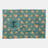 Koel pizza snijdt  blauwgroen patroon Monogram Theedoek (Horizontaal)