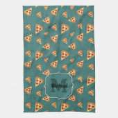 Koel pizza snijdt  blauwgroen patroon Monogram Theedoek (Verticaal)