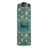 Koel pizza snijdt  blauwgroen patroon Monogram Thermosbeker (Voorkant)