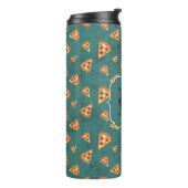 Koel pizza snijdt  blauwgroen patroon Monogram Thermosbeker (Gedraaid links)
