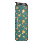 Koel pizza snijdt  blauwgroen patroon Monogram Thermosbeker (Geroteerd rechts)