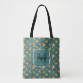 Koel pizza snijdt  blauwgroen patroon Monogram Tote Bag (Voorkant)
