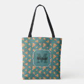 Koel pizza snijdt  blauwgroen patroon Monogram Tote Bag (Achterkant)