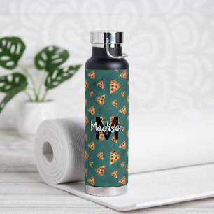 Koel pizza snijdt  blauwgroen patroon Monogram Waterfles