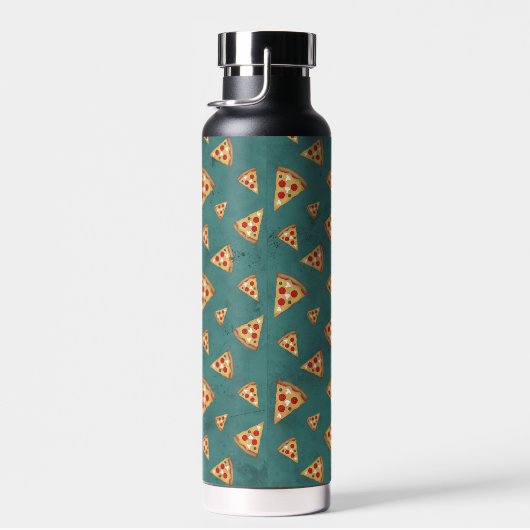 Koel pizza snijdt  blauwgroen patroon Monogram Waterfles (Rechts)
