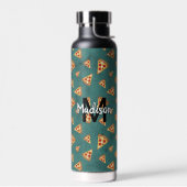 Koel pizza snijdt  blauwgroen patroon Monogram Waterfles (Links)