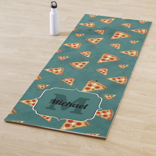 Koel pizza snijdt  blauwgroen patroon Monogram Yogamat (In situ)