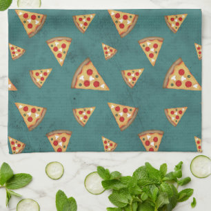 Koel pizza snijdt  blauwgroen patroon theedoek