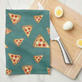 Koel pizza snijdt  blauwgroen patroon theedoek (Quarter Fold)