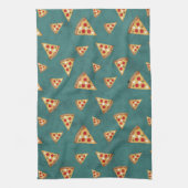 Koel pizza snijdt  blauwgroen patroon theedoek (Verticaal)