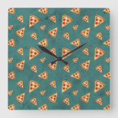 Koel pizza snijdt  blauwgroen patroon vierkante klok (Voorkant)