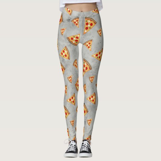 Koel pizza snijdt grijs patroon leggings (Voorkant)