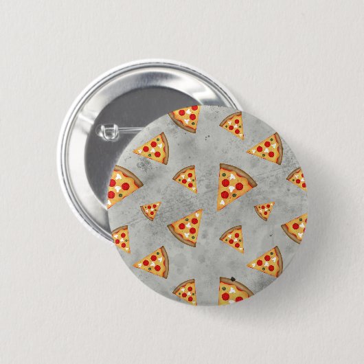 Koel pizza snijdt grijs patroon ronde button 5,7 cm (Voorkant /achterkant)