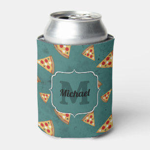 Koel pizza snijdt vintage teal patroon Monogram Blikjeskoeler