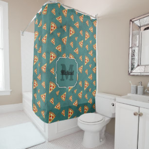 Koel pizza snijdt vintage teal patroon Monogram Douchegordijn