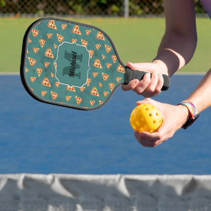 Koel pizza snijdt vintage teal patroon Monogram Pickleball Paddle