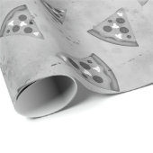 Koel pizza snijdt  zwart wit grijs patroon cadeaupapier (Rol Hoek)