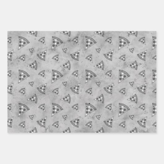 Koel pizza snijdt  zwart wit grijs patroon inpakpapier vel (Voorkant)