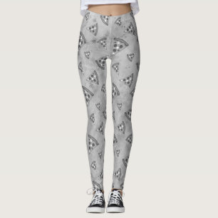 Koel pizza snijdt zwart wit grijs patroon leggings