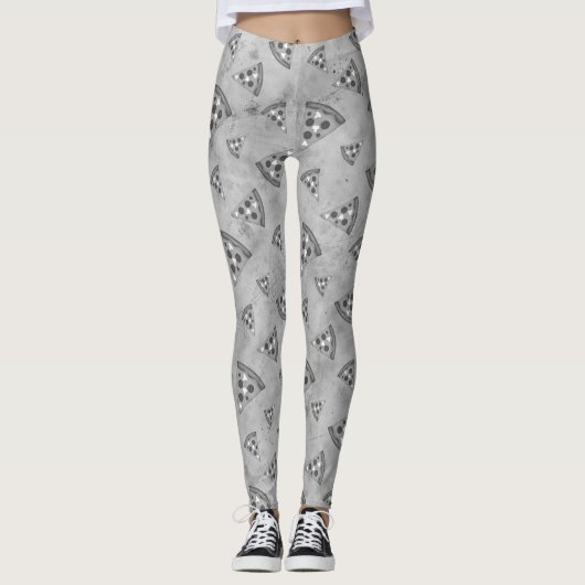 Koel pizza snijdt zwart wit grijs patroon leggings (Voorkant)