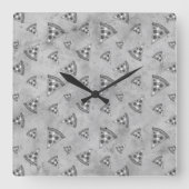 Koel pizza snijdt  zwart wit grijs patroon vierkante klok (Voorkant)