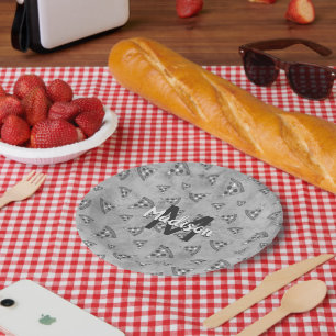 Koel pizzaplakje vintage zwart wit grijs Monogram Papieren Bordje