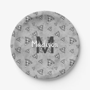 Koel pizzaplakje vintage zwart wit grijs Monogram Papieren Bordje