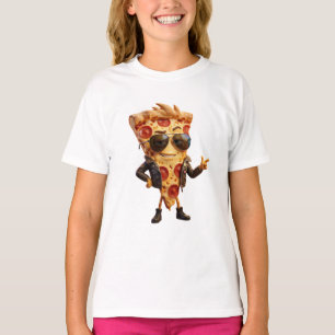 Koel pizzapunt mascotte in leren jas kunst t-shirt