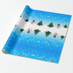 Koel plezier Snowman Sparkly-kerstbomen blauw Cadeaupapier
