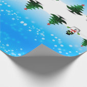 Koel plezier Snowman Sparkly-kerstbomen blauw Cadeaupapier (Hoek)