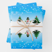 Koel plezier Snowman Sparkly-kerstbomen blauw Inpakpapier Vel (In situ)