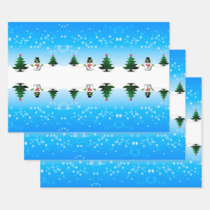 Koel plezier Snowman Sparkly-kerstbomen blauw Inpakpapier Vel