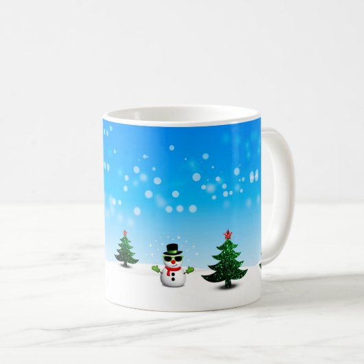 Koel plezier Snowman Sparkly-kerstbomen blauw Koffiemok (Voorkant rechts)