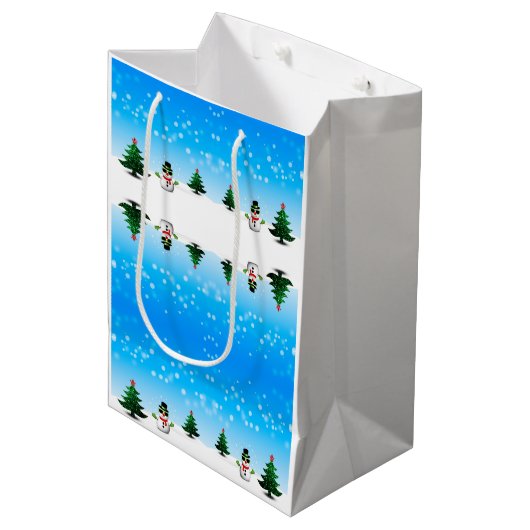 Koel plezier Snowman Sparkly-kerstbomen blauw Medium Cadeauzakje (Voorkant Gekanteld)