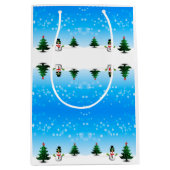 Koel plezier Snowman Sparkly-kerstbomen blauw Medium Cadeauzakje (Voorkant)