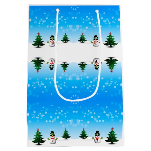 Koel plezier Snowman Sparkly-kerstbomen blauw Medium Cadeauzakje (Achterkant)