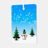 Koel plezier Snowman Sparkly-kerstbomen blauw Metalen Ornament (Voorkant links)