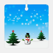 Koel plezier Snowman Sparkly-kerstbomen blauw Metalen Ornament (Voorkant)