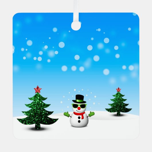 Koel plezier Snowman Sparkly-kerstbomen blauw Metalen Ornament (Voorkant)