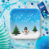 Koel plezier Snowman Sparkly-kerstbomen blauw Papieren Bordje (Feest)