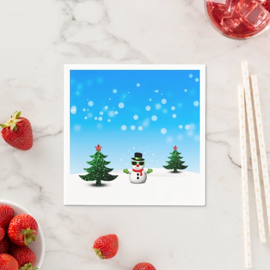 Koel plezier Snowman Sparkly-kerstbomen blauw Servet (Insitu)