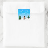 Koel plezier Snowman Sparkly-kerstbomen blauw Vierkante Sticker (Tas)