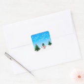 Koel plezier Snowman Sparkly-kerstbomen blauw Vierkante Sticker (Envelop)