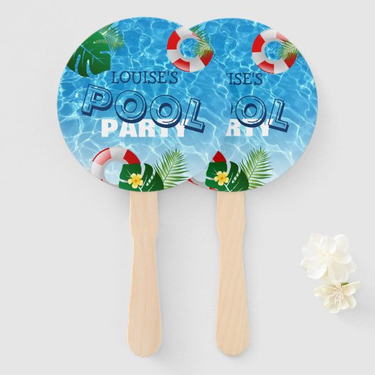Koel 'Pool Party' - Tropisch gepersonaliseerd Handwaaier (Voorkant en achterkant)