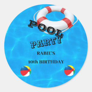 Koel Pool Party Uitnodiging voor zwemmen Ronde Sticker