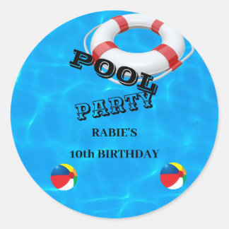 Koel Pool Party | Uitnodiging voor zwemmen Ronde Sticker