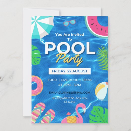 Koel Pool Party | Uitnodiging voor zwemvogels (Voorkant)