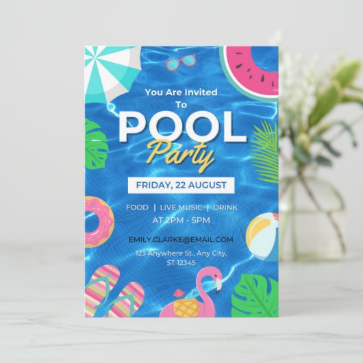 Koel Pool Party | Uitnodiging voor zwemvogels (Staand voorkant)